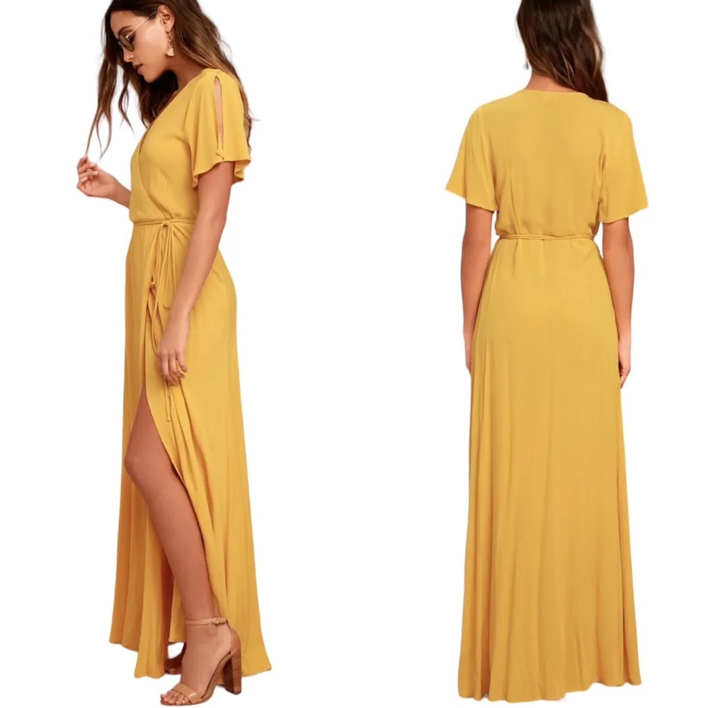 Lulu's Mustard Yellow Maxi Wrap Dress - Picture 3 of 8